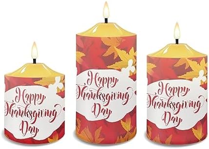 Cozeyat Flickering Flameless Electric Candles with Timer 3 Pieces, Fall Maple Leaf Print LED Candles Battery Operated, Realistic Wax Pillar Tealights for Thanksgiving Day Indoor Decor - Image 2