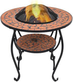 Tidyard Mosaic Fire Pit Table, 68cm Round Ceramic Steel Patio Heater with Mesh Cover and Poker for Outdoor Garden Backyard - Image 3