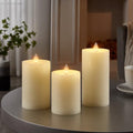 Flameless Pillar Candles Flickering with Remote Timer, Battery Operated LED Candles Up to 400 Hours, 3D Moving Flame Real Wax Candles. (Ivory Water Ripples, Set of 3) by CozierGlow
