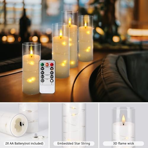 12 Pack Acrylic Flameless Candles,with Embedded Star String, Battery Operated Candles Flickering LED Pillar Candles with Remote Control and Timer, Ideal for Indoor/Outdoor Decor,Wedding,BBQ and Gift. - Image 4