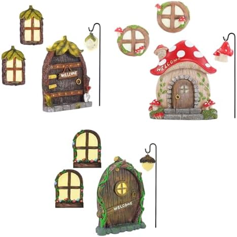 3 Pcs Miniature Fairy Garden Accessories Fairy Door and Windows Bundle by Jauay