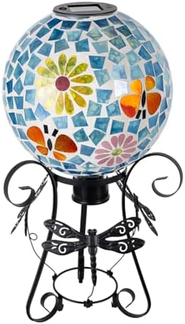 Stargarden Solar Gazing Ball, Mosaic Gazing Globe with Metal Ball Stand by Stargarden