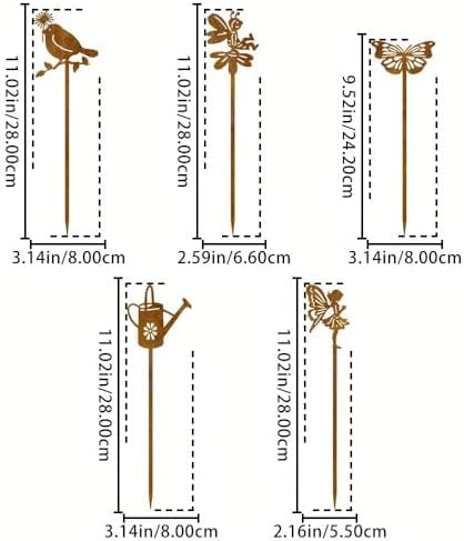 Garden Decorations 5pcs Rusty Metal Stakes - Rustic Outdoor Decor -of Rust-Look Stakes for, Patio Balcony - Vintage Yard Art with Handcrafted Appeal - Image 4