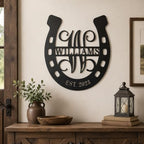 Personalized Horseshoe Metal Sign with Initial and Family Name, Custom Monogram Metal Wall Art Last Name Sign, Equestrian Horse Lover Gift for Living Room Decor - Image 4