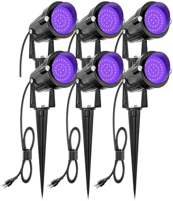 ZUCKEO Blacklight Spotlight Outdoor 15W Halloween Black Light Spot Light with US Plug, IP66 Landscape Black Lights Fixtures for Glow Party Fluorescent Yard Garden House Decorating(6Pack) by ZUCKEO