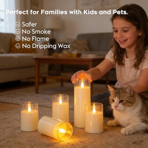 Fo32won Ivory White LED Flameless Pillar Candles Battery Operated with Remote Timer, 5 Pack 3D Flickering Acrylic Candles for Home Living Room Bedroom Fireplace Wedding Party Holiday Decor & Gift - Image 6