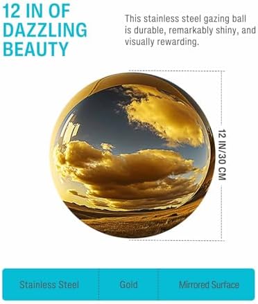 12 Inch Stainless Steel Gazing Ball, Gold Mirror Sphere for Garden Décor - Image 2
