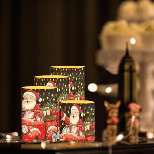 GLENLCWE Christmas Santa Claus Truck LED Battery Operated Flameless Candles Set of 4 Flickering Pillar Candles (H 3" 4" 5" 6" x D 3") Remote Control Candle with 4/8 Hour Timer - Image 2