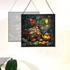Gnome Tea Time Stained Glass Suncatcher – Square Hanging Window Panel for Home or Greenhouse – Whimsical Glass Art Gift for Garden Lovers, Christmas, Halloween, Father Days NlL056 - Image 4
