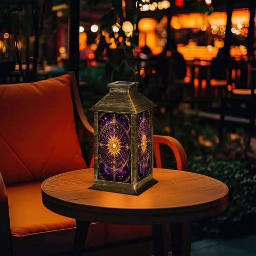 Solar Hanging Lantern Golden Celestial Compass Radiant Sun Purple Galaxy Waterproof LED Lights Decor Patio Yard Lawn Porch Lamp, Birthday Gift for Mom Women Garden Outdoor Decor - Image 7