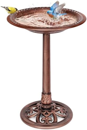 VIVOHOME Bird Bath for Outside, Polyresin, Pedestal, Antique Bronze by VIVOHOME