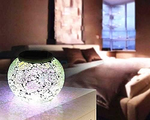 Waterproof Color Changing Table Lamp, Solar Powered Mosaic Glass Ball LED Garden Lawn Night Light Lamps, Party Lights for Home,Yard, Indoor,Outdoor Decoration Lights (Silver) - Image 3