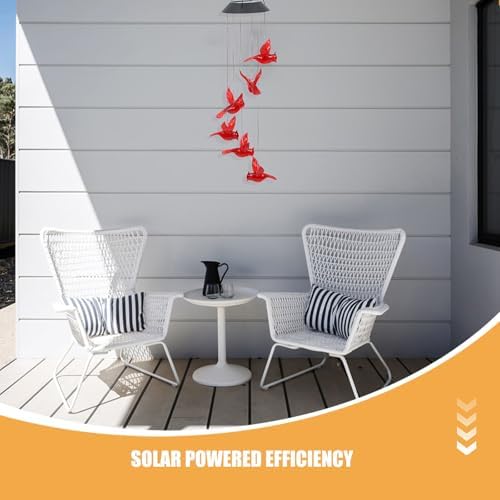 2pcs Solar LED Wind Chime Lights Xmas Red Cardinal Bird ABS - Image 3