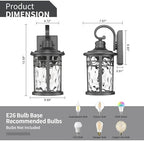 2PCS Outdoor Porch Lights Wall Mount Sconces with Water Ripple Glass Outdoor Lighting Waterproof Exterior Lantern for House Front Porch Patio Garage Doorway Garden - Image 3