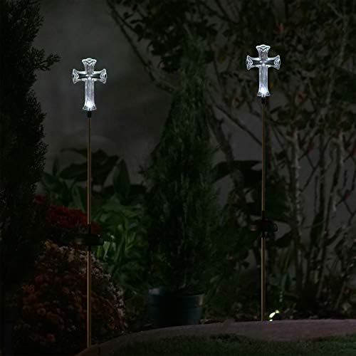 Alpine Corporation 34" Tall Outdoor Solar Powered Cross Pathway Light Stakes (Set of 2) - Image 6