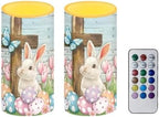 Pack of 2 Butterfly Bunny Eggs Flameless Candles with Timer Battery Operated Candles with Remote Flickering LED Elictric Pillar Tealights for Easter Day Party Decorations by Merkmak