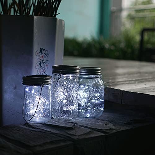 Solar Mason Jar Lights, 12 Pack 30 LED Fairy Star Firefly String Lids Lights with 12 Hangers for Patio Yard Garden Party Wedding Christmas Decoration(Jars Not Included) (12 Pack, Cool White) - Image 4