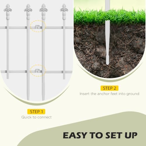 Outsunny 5 Pack Metal Decorative Garden Fence, 9.2' x 17.25", White - Image 3