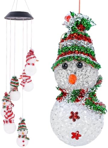 Solar Powered Snowman Wind Chime, 20.6 Inches Color Changing LED Outdoor Christmas Mobile Light, 6 Glowing Snowmen, Waterproof Garden Hanging Lights for Patio, Yard, Porch Holiday Decor - Image 4