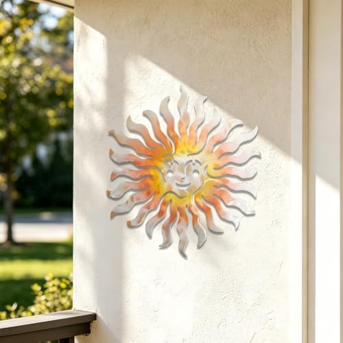 Sun Metal Wall Art Celestial Face Plaque Rustic Iron Decor for Garden Patio Porch Indoor Home Living Room Stylish Hanging Ornament (16 INCH) - Image 3