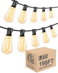 Lightdot 198FT Outdoor String Lights, LED Bistro String Lights with Shatterproof ST38 Bulbs, 2200K Dimmable, Waterproof Hanging Lights for Porch, Party, Garden, Backyard, Balcony - ETL Listed by LightdotLighting