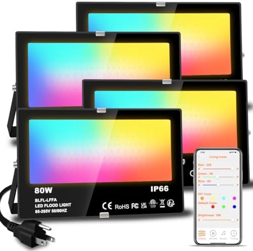 LED Flood Light Outdoor 800W Equivalent 8000LM Smart RGB Landscape Lighting by MELPO