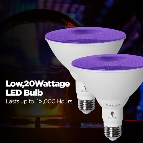 Bluex Bulbs 4 Pack PAR38 LED Black Light Bulb, 20W (200Watt Equivalent) E26 Blacklight Bulb Level 385-400nm, Body Paint, Glow in The Dark Party LED Light Bulb Neon Glow Fluorescent Poster - Image 3
