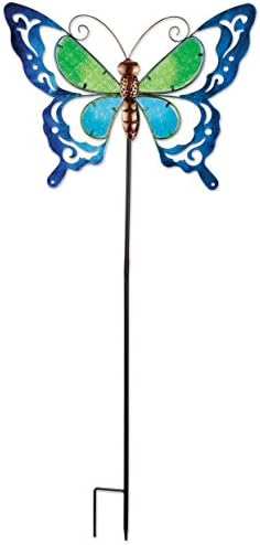 Sunset Vista Designs Spring Butterfly Garden Stake Metal and Blue Glass by Unknown
