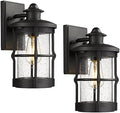 Outdoor Wall Sconces, Outdoor Wall Lights, Exterior Wall Mount Lighting, Wall Light Fixture in Black Finish with Seeded Glass (Black, 2 Pack) by RosientLighting