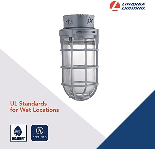Lithonia Lighting Jelly Jar Light Fixture, Incandescent Utility Vapor Tight Ceiling Lamp, Industrial Style Wall Light for Indoor and Outdoor Use, 150W, 120V, Includes Junction Box, Grey (VC150I M12) - Image 3