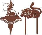Alice in Wonderland Garden Stakes – Set 3: Caterpillar & Cheshire Cat – RealSteel Original – Rust or Black Outdoor Decor – Weatherproof American Steel – Made in USA (Rust) by RealSteel