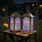 Stained Glass Style Solar Lantern Outdoor Garden Hanging Lantern Pastel Sunflower Stained Glass Symmetrical Mosaic Waterproof Solar Powered Lighting Outside Table Lamp for Patio Deck Yard Camping - Image 6