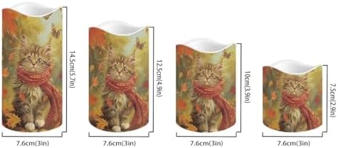 Fall Maple Leaves and Cat Flameless Candles with Timer and Remote Battery Operated LED Candles Color Changing Thanksgiving Day Party Pillar Candles Bulk Fake Candles for Festival Home Decor - Image 2