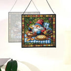 Baking Gnome Picnic Stained Glass Suncatcher – Square Hanging Window Panel for Home or Greenhouse – Whimsical Glass Art Gift for Garden Lovers, Christmas, Halloween, Father Days qiiejq - Image 4