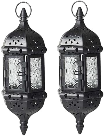 Moroccan Lantern, 2Pcs Moroccan Lantern, Hollow Vintage Hanging Candle Metal Decorative Ramadan Decorations for Home Indoor Outdoor for Winter by Unknown