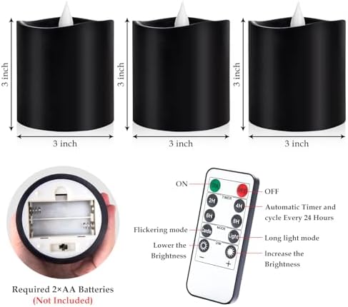 Black Pillar Flameless Candles, LED candle, electric candle3"*3"-3pcs - Image 6
