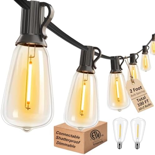 Outdoor String Lights 100FT Waterproof Lighting for Outside Patio Backyard by Lifeisgood