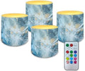 Blue Marble Flickering Flameless Candles 4Pcs Battery Operated LED Candles with Timer Remote Plastic Pillar Tea Lights for Outdoor Beach Wedding Coastal Home Decorations by Merkmak