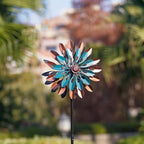 VEWOGARDEN 360° Outdoor Metal Wind Spinners Kinetic Wind Sculptures & Spinners for Yard Garden Lawn Patio Decorations, Blue & Bronze - Image 2