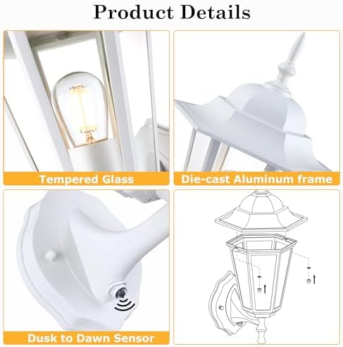 GRUENLICH Outdoor Wall Light Fixture, Antirust Aluminum Glass, White 2 Pack - Image 3