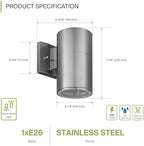 ASD 1 Light Cylinder Outdoor Sconce Lights, Steel 60W E26 ETL 6 Pack - Image 2