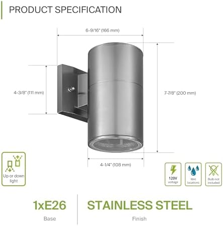 ASD 1 Light Cylinder Outdoor Sconce Lights, Steel 60W E26 ETL - Image 2