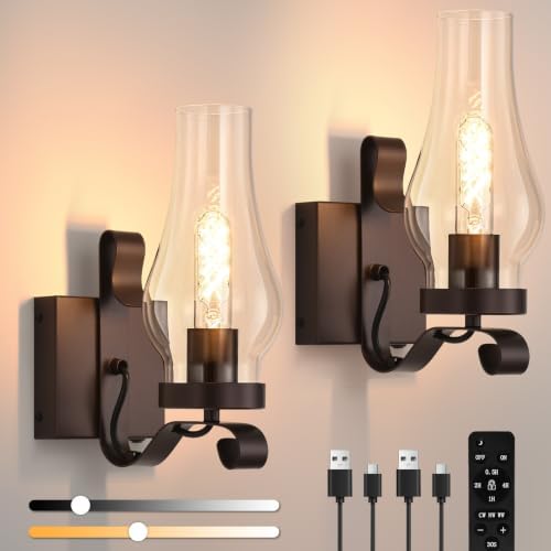 Vintage Battery Operated Wall Sconces Set of 2, Rustic Wall Lights by EIDEARAYHomeLighting