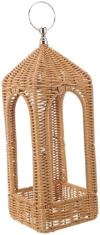 Farmhouse Handwoven Rattan Candle Lantern with Hanging Design | PE Wicker, Coffee Finish, Tabletop or Suspended Use, Diffuses Light and Fits Votive or LED Candles by pamingono