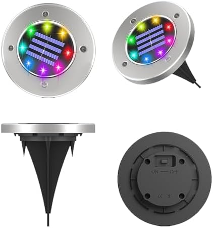 Color Changing Solar Ground Lights Outdoor, 4 Pack 8 LED Color Changing Solar Disk Lights Waterproof Garden In-ground Pathway Lights Landscape Lighting for Pathway Garden Yard Lawn Walkway Decor by GQMYCDM