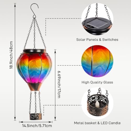 Starsoul 2 PC Rainbow Hot Air Balloon Solar Lantern with Flame Glass Outdoor Hanging Hot Air Balloon Solar Light Waterproof Garden Patio Yard Party Decorations - Image 4