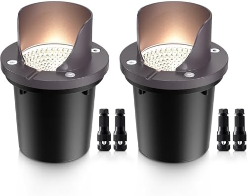 SUNVIE 2-Pack 12W 3000K LED Low Voltage Landscape Well Lights, Shield Top by SUNVIE