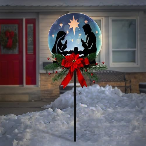 WAIU Solar Powered Nativity Scene Garden Stake, Waterproof Outdoor Christmas Patio Decor - Image 2