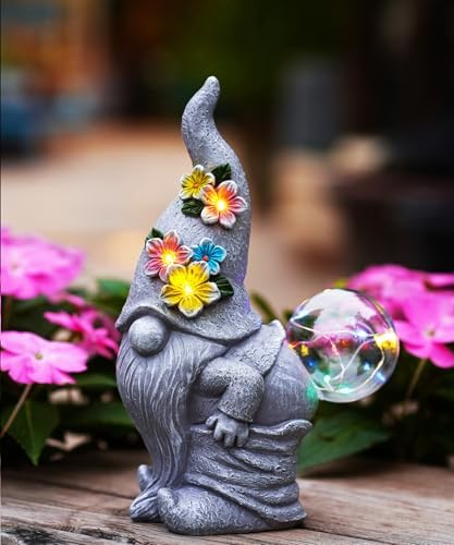 Nacome Solar Funny Gnome for Garden Decor: Durable Resin Statue All-Weather Automatic On/Off Switch Bubble Outdoor Outside Patio Porch Front Pathway - Gifts for Mom Grandma Lady by Nacome