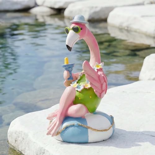 Pink Resin Flamingo Statue 12.2 Inch Tiki Figurine for Garden Patio - Image 6